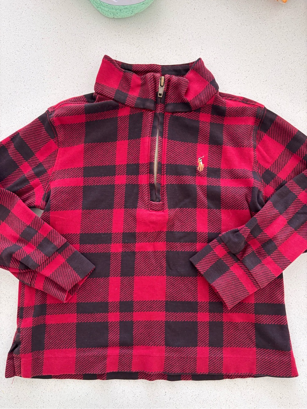 Ralph Lauren Red and Black Buffalo Plaid Quarter-Zip Pullover